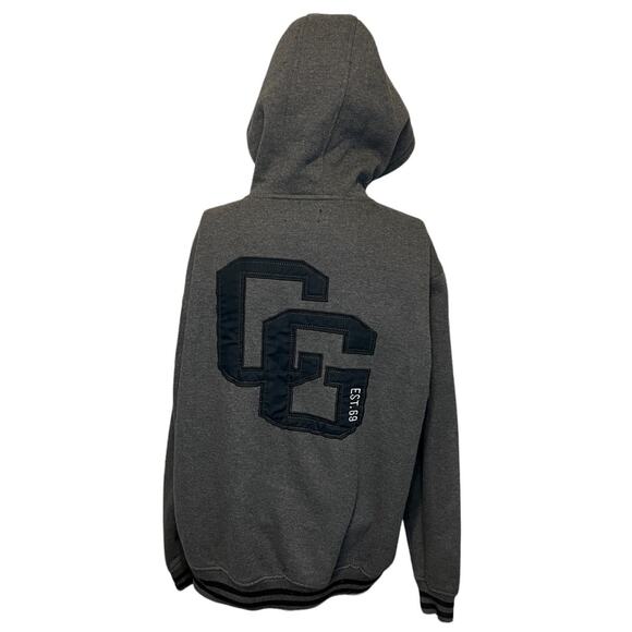 Coogi Y2K Hoodie Sweatshirt Mens XL Full Zip Gray Pockets Embroidered Flag - Picture 5 of 11